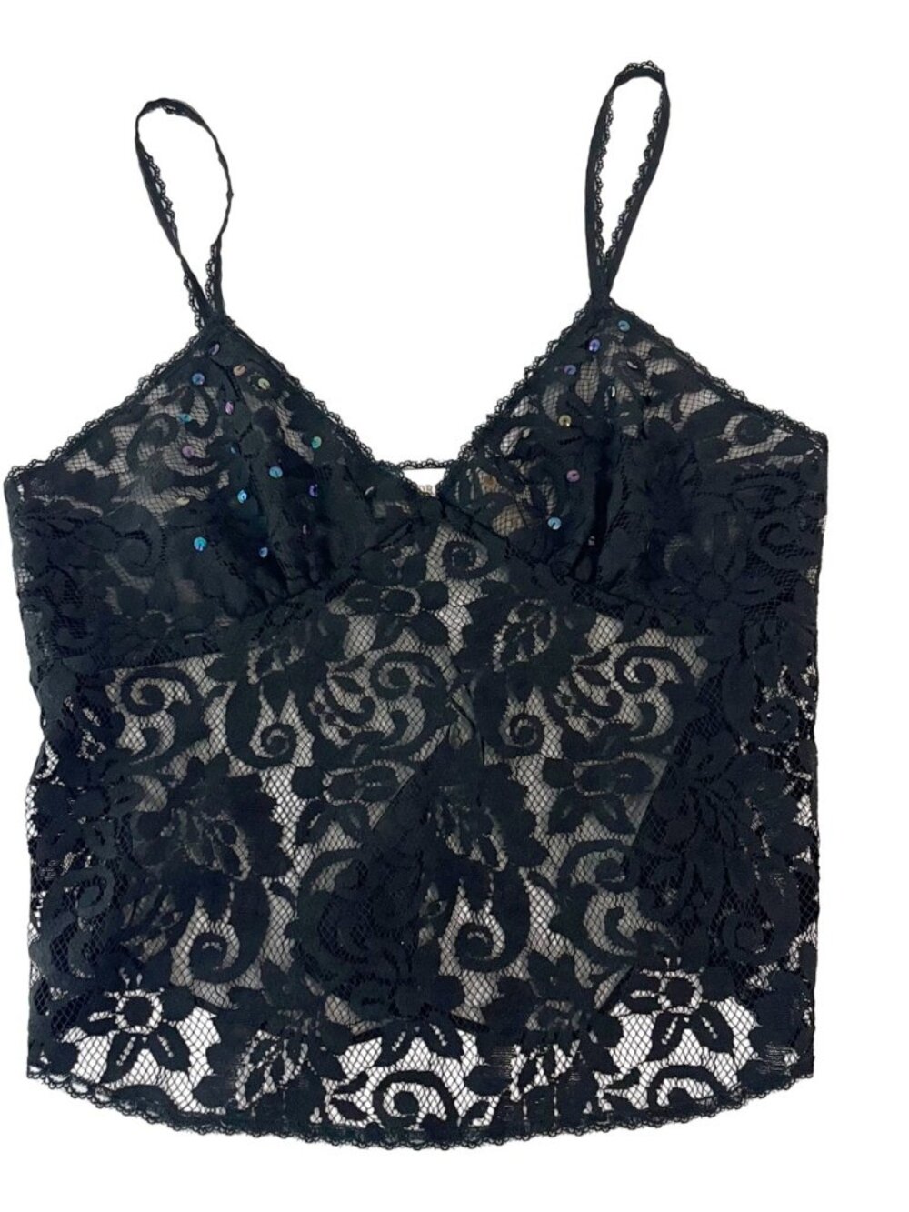 Vintage Victoria’s Secret Gold Label Black Lace Sequin‎ Lingerie Tank Top MEDIUM